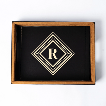 Customized Black Vegan Leather Serving Tray - Signature Designs