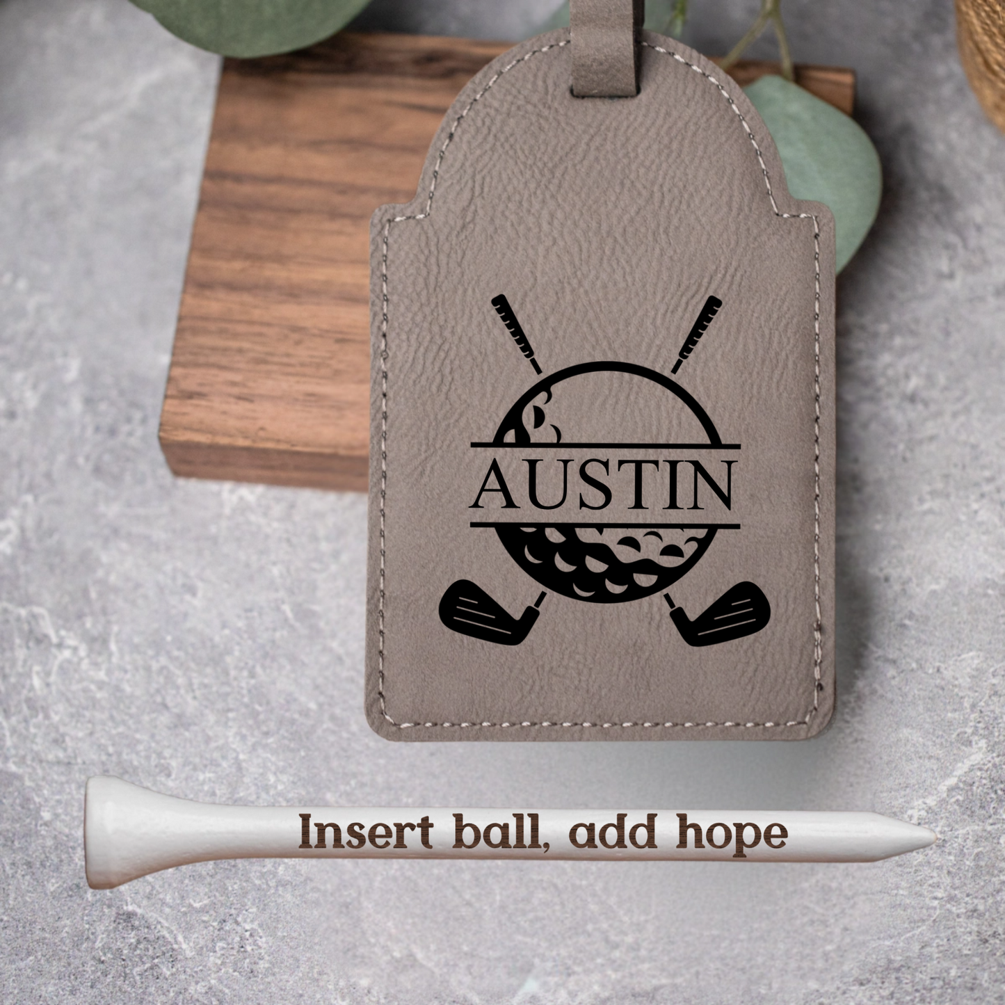 Customized Golf Bag Tag & Custom Engraved Tees