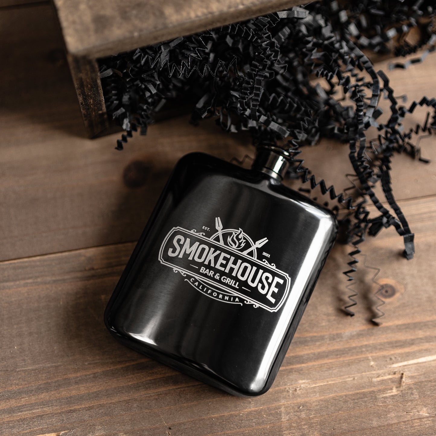 Rounded Black Flask with Custom Logo