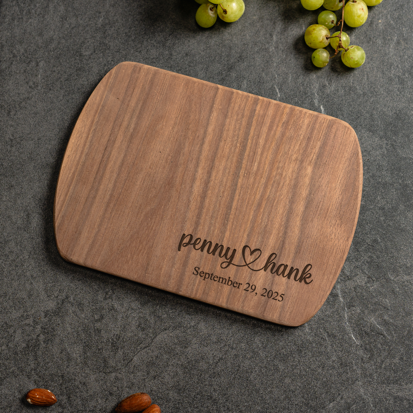 Customized Thin Oval Cutting Boards - Elegant Name & Date Designs Bottom Right