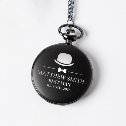 Customized Black Pocket Watch - Groomsmen & Best Man