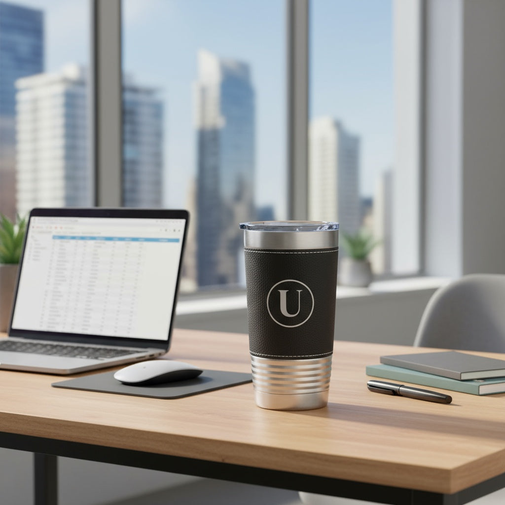 Customized Black & Rustic Stainless Leather Wrapped Tumblers