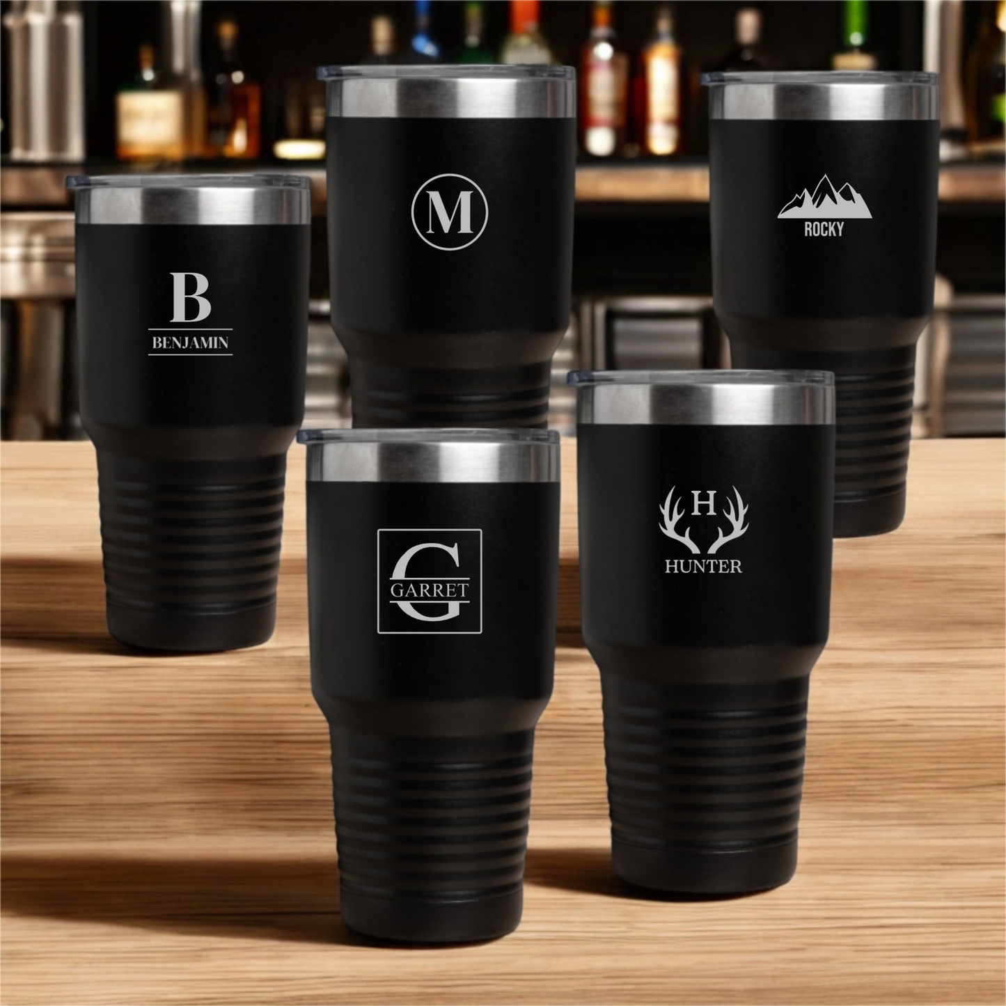 Set of 5 Black 30oz Tumblers - Groomsmen Gift