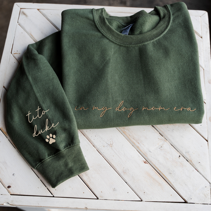 Customized In My Dog Mom Era Crewneck with Names on Sleeve