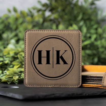Customized Light Brown Leather Coasters - Signature Designs