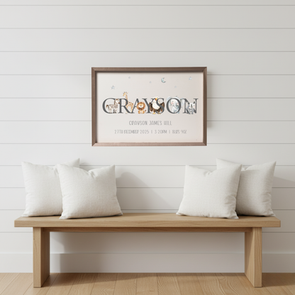 Customized Kids Wooden Sign With Watercolor Animals