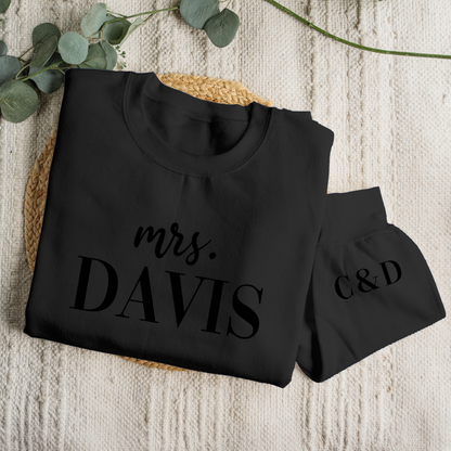 Customized Mrs. Sweatshirt with Initials on Sleeve