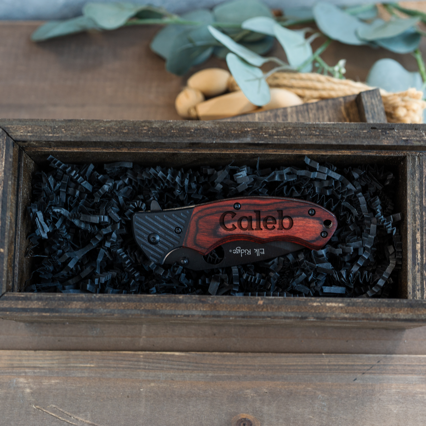 Customized Red/Brown Wood Handle Hunting Knife with Gift Box