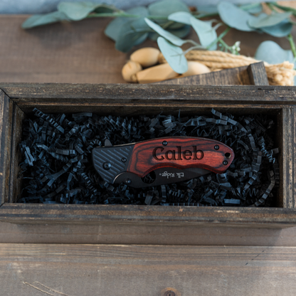 Customized Red/Brown Wood Handle Hunting Knife with Gift Box