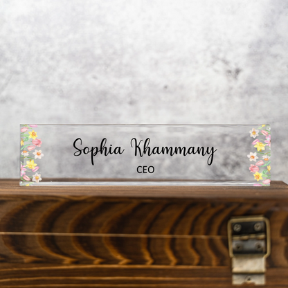 Customized Acrylic Name Plate for Desk - Floral Designs