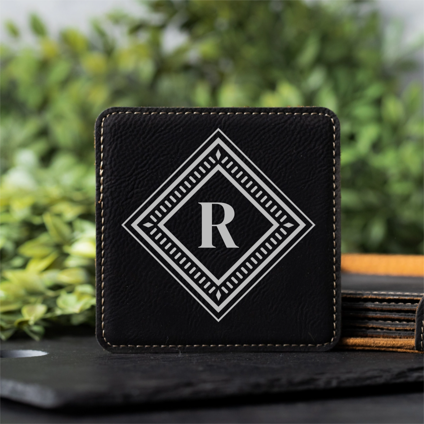Customized Black Leather Coasters- Signature Designs