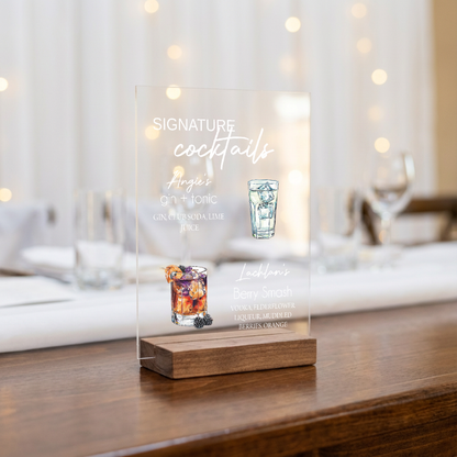 Customized Signature Cocktails Wedding Acrylic Sign