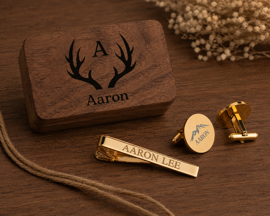 Personalized Cufflinks and Tie Clip Set