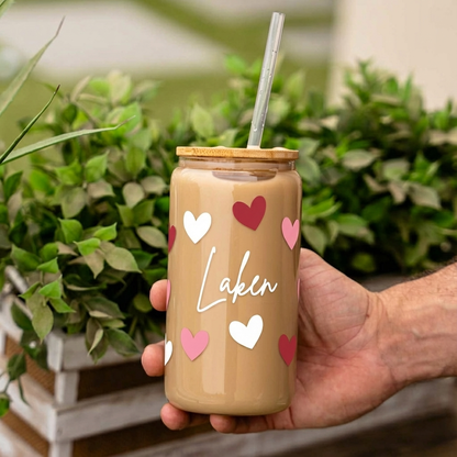 Customized Galentines Day Heart Glass Cans