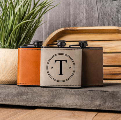 Customized Leather Wrapped Black Flasks - Signature Designs