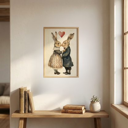 Vintage Style Framed Valentine Bunny Print