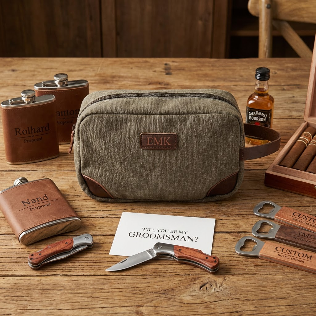 Groomsmen Gift Set of 5 Customized Grey Toiletry Bags