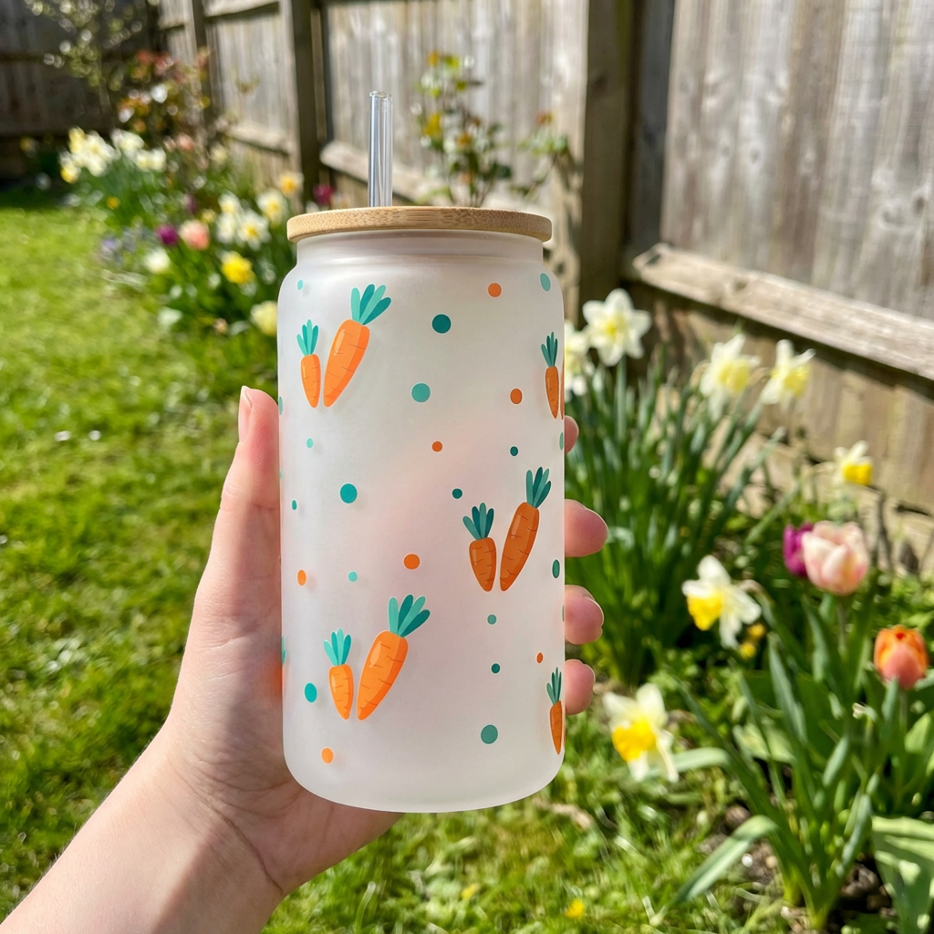 Glass Can with Bamboo Lid - Easter Themed