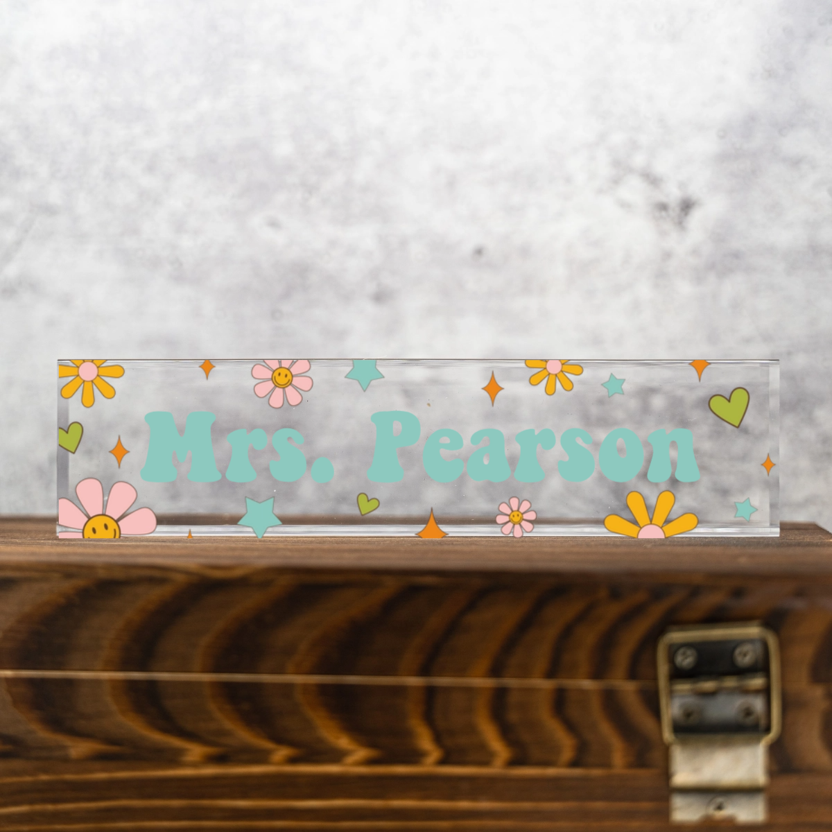 Customized Teacher Acrylic Desk Plate - Groovy Design