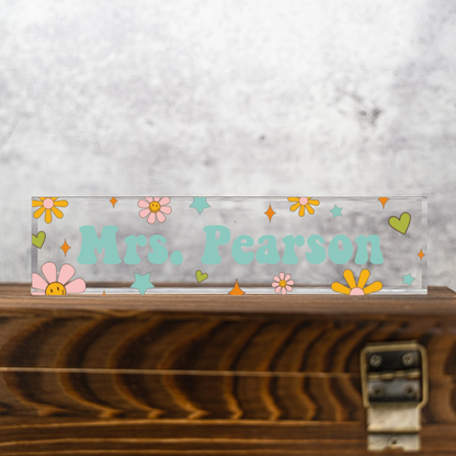 Customized Teacher Acrylic Desk Plate - Groovy Design