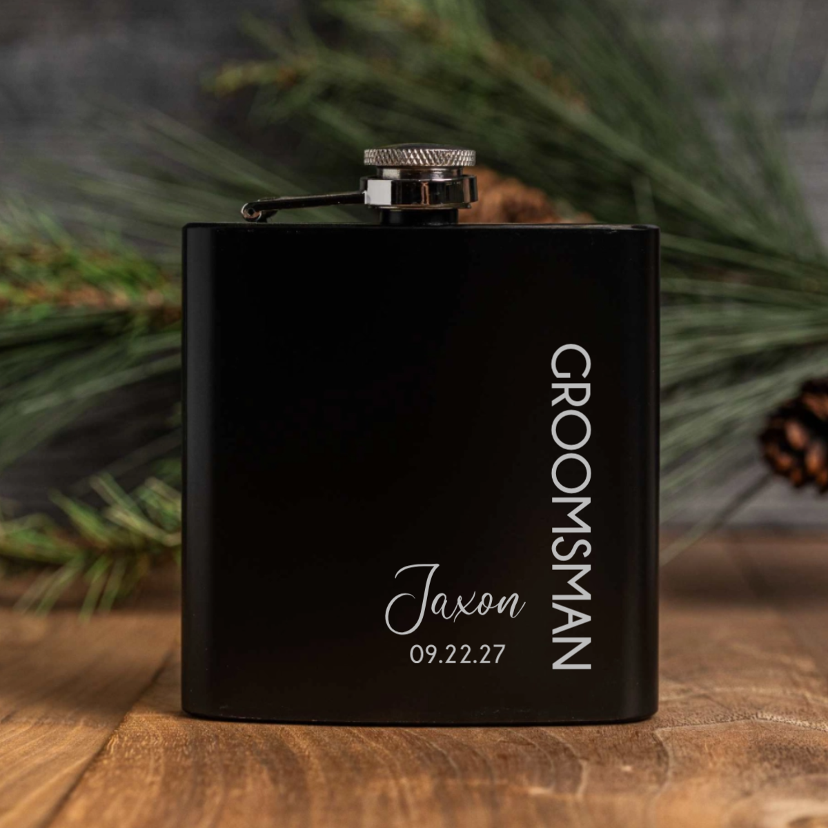 Customized Groomsmen Black Powder Coated Flasks
