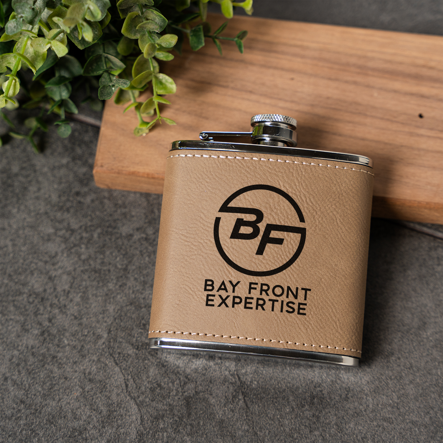 Custom Logo Leather Wrapped Stainless Flasks
