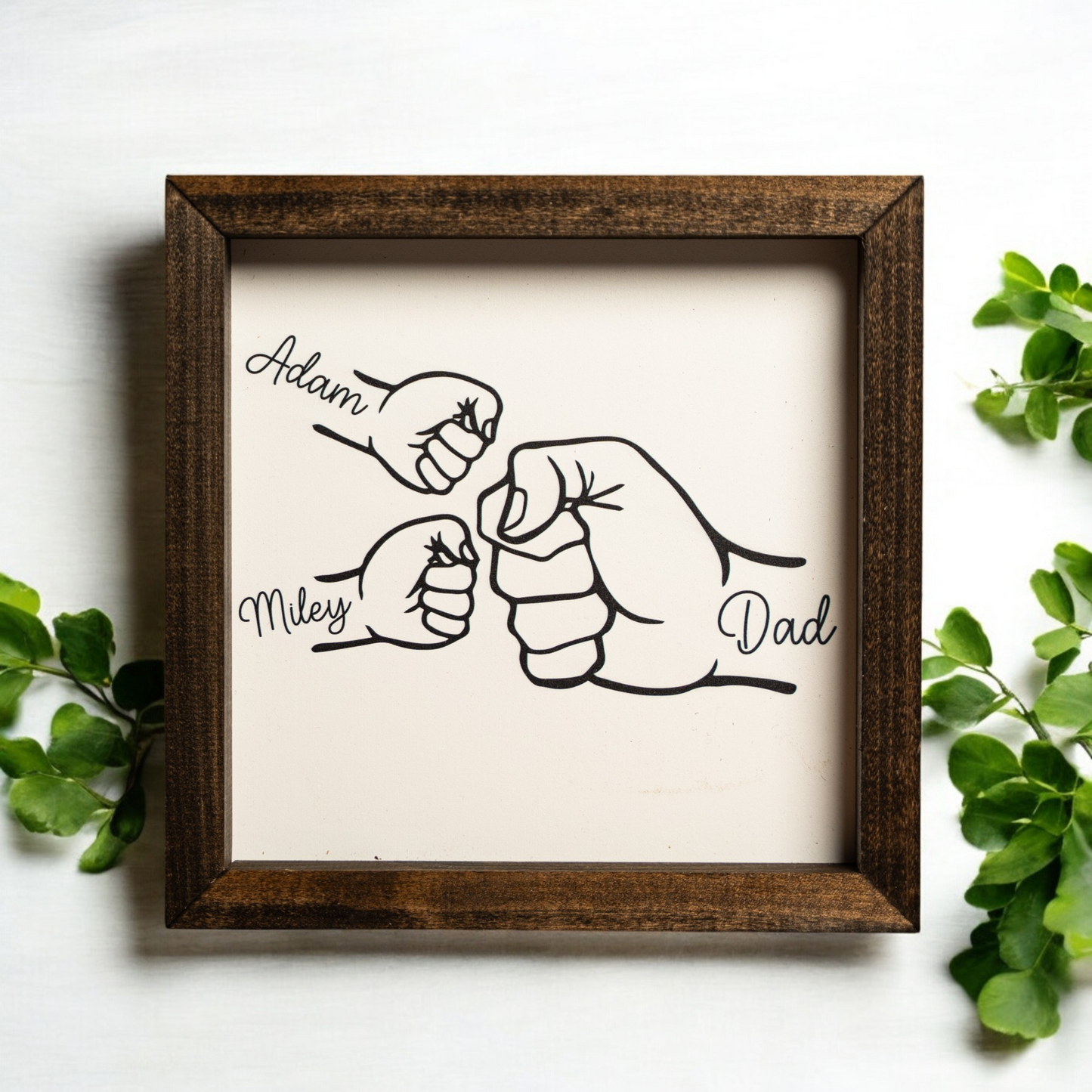 Customized Fist Bump Dad And Kids Framed Sign