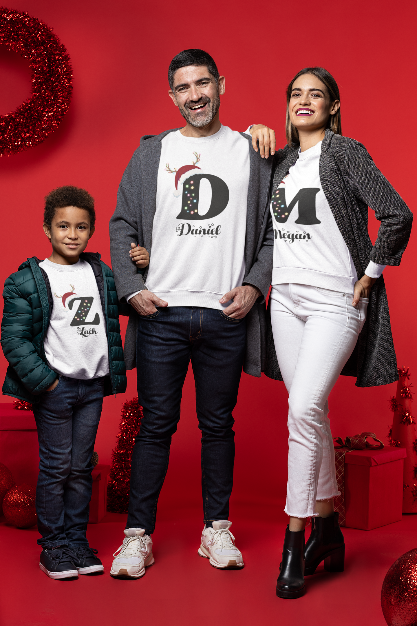 Customized Christmas Family Shirts with Initial Monogram