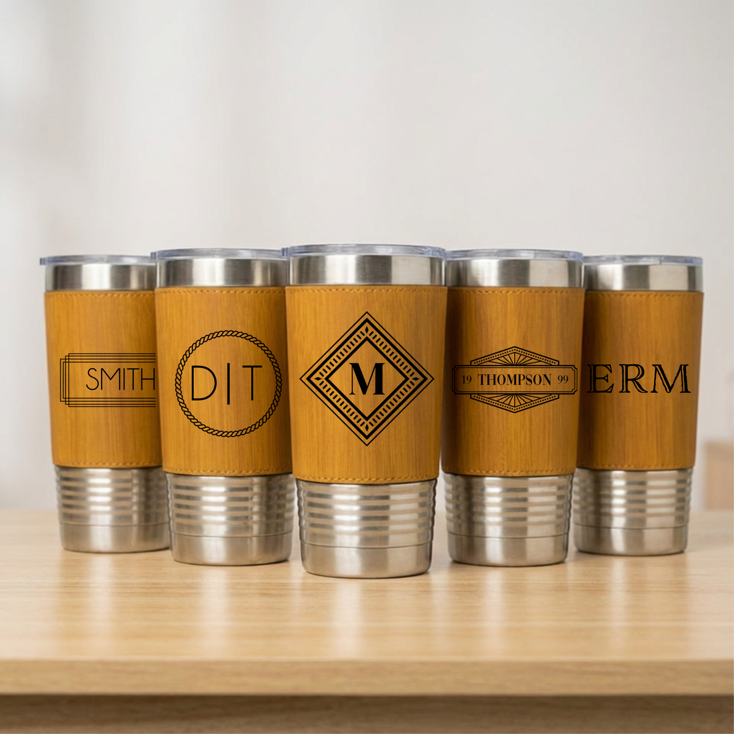 Set of 5 Leather Wrapped Stainless Tumblers - Signature Designs