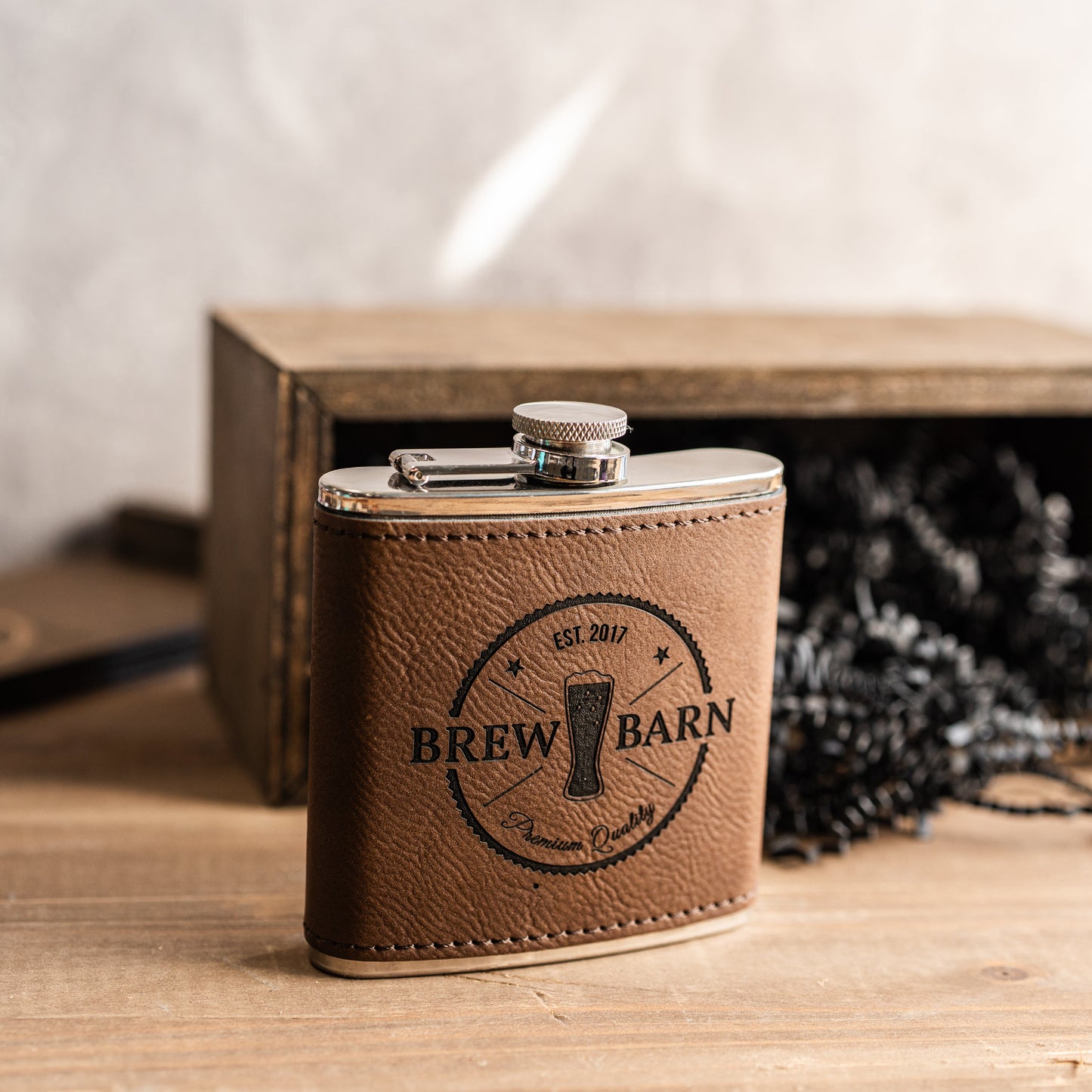 Custom Logo Leather Wrapped Stainless Flasks