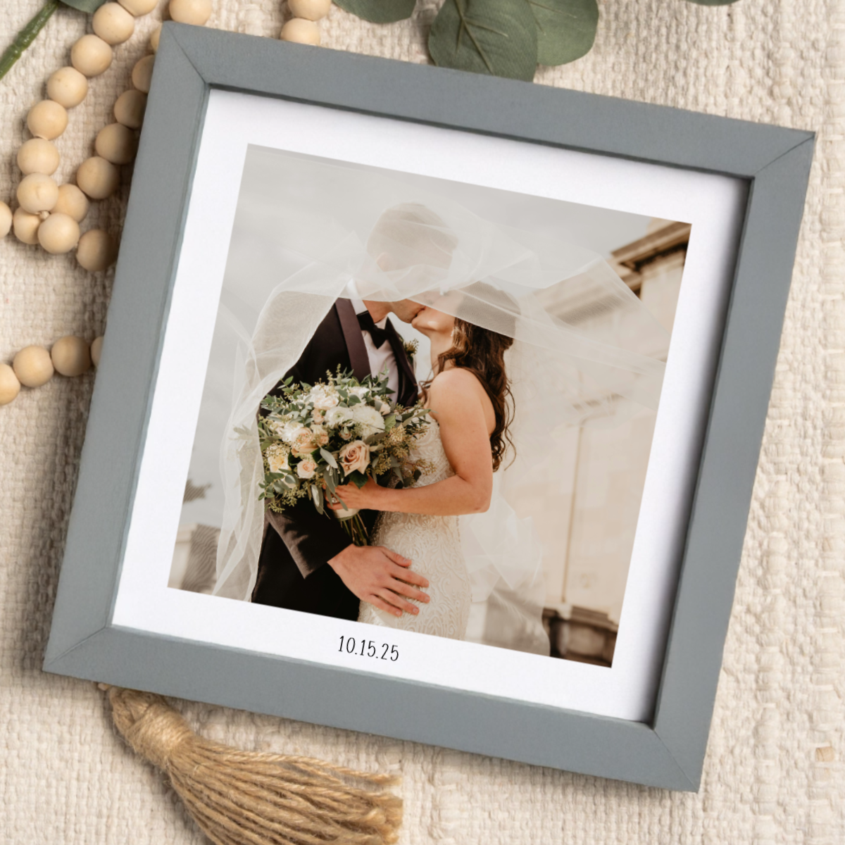 Custom Square Framed Wood Photo Print – Custom Picture with Optional Text