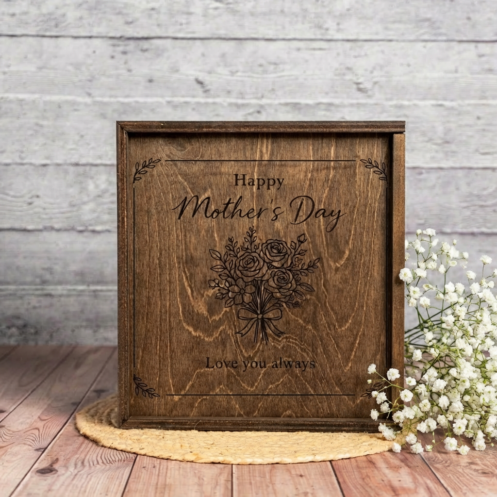 Custom Mothers Day Wooden Engraved Gift Box