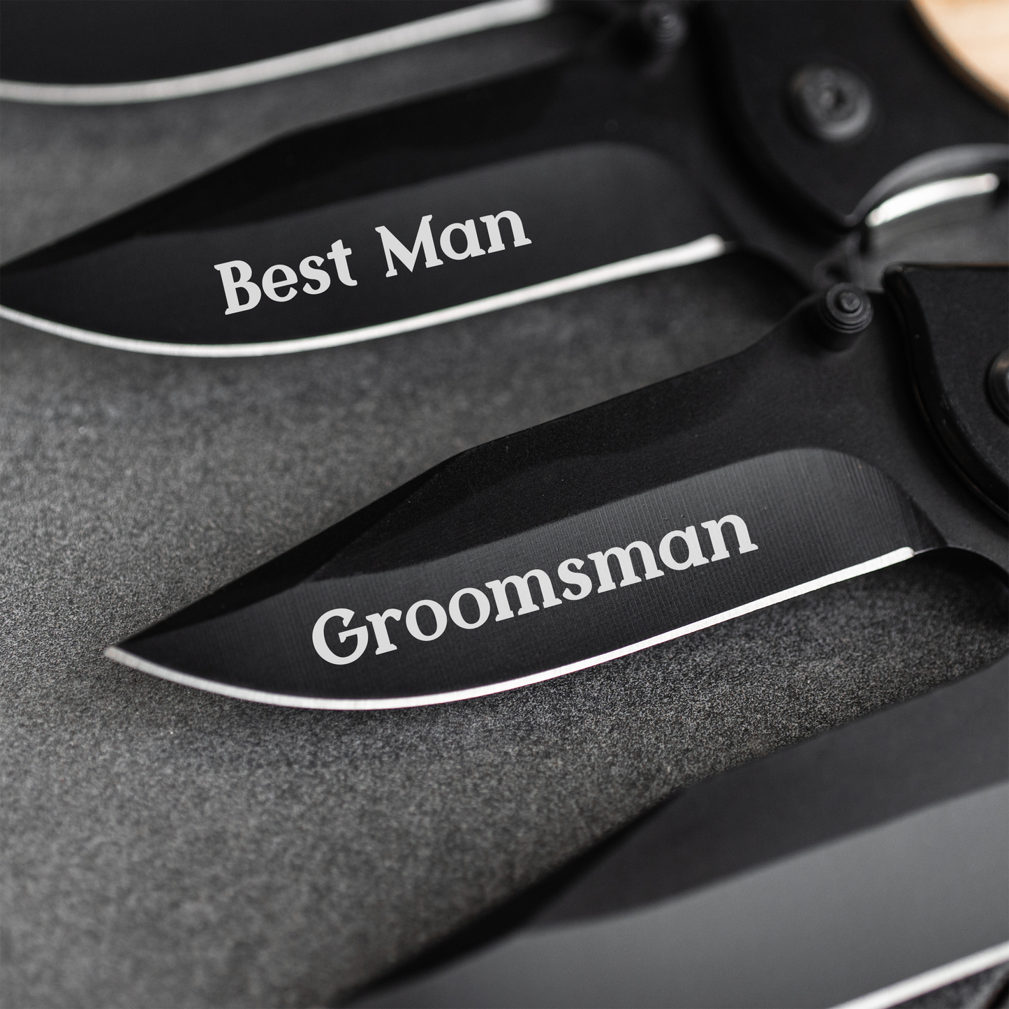 Customized Groomsmen Set of 5 Black Metal Knives