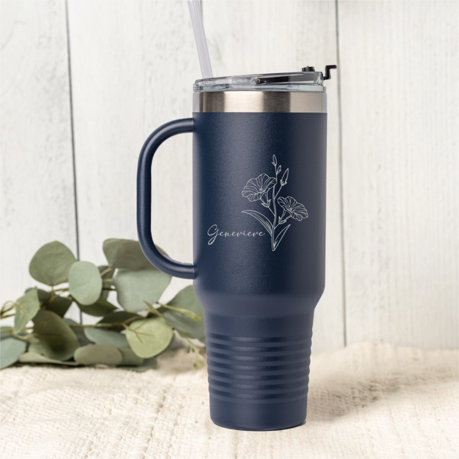 Customized 40oz Tumbler - Birth Flower Designs (Horizontal Name)