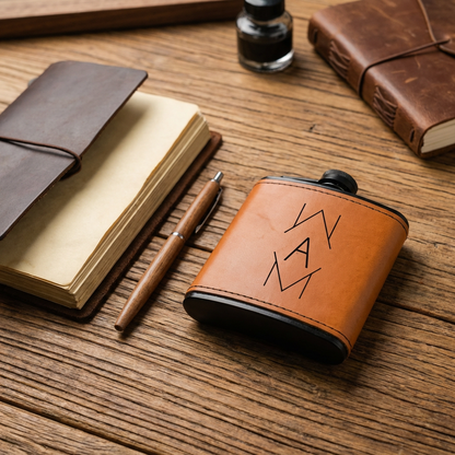 Personalized Leather Wrapped Black Flasks - Signature Designs - 2/20/2026