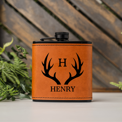 Groomsmen Gift Set of 5 Black Leather Flasks