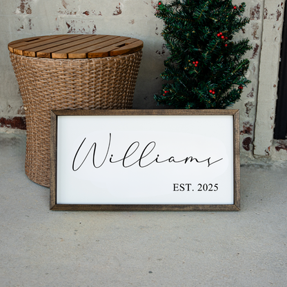 Customized Last Name Est. Date Wood Framed Sign