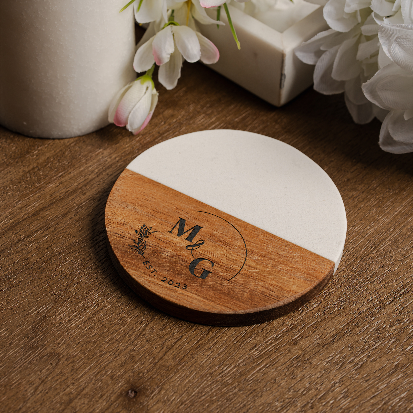 Customized Wood & Marble Acacia Coasters