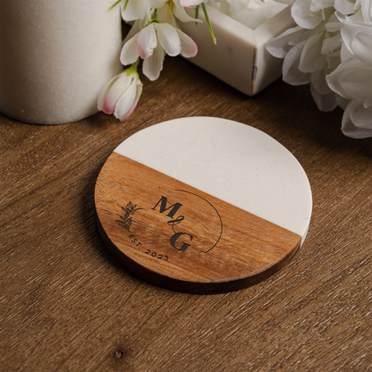 Customized Wood & Marble Acacia Coasters