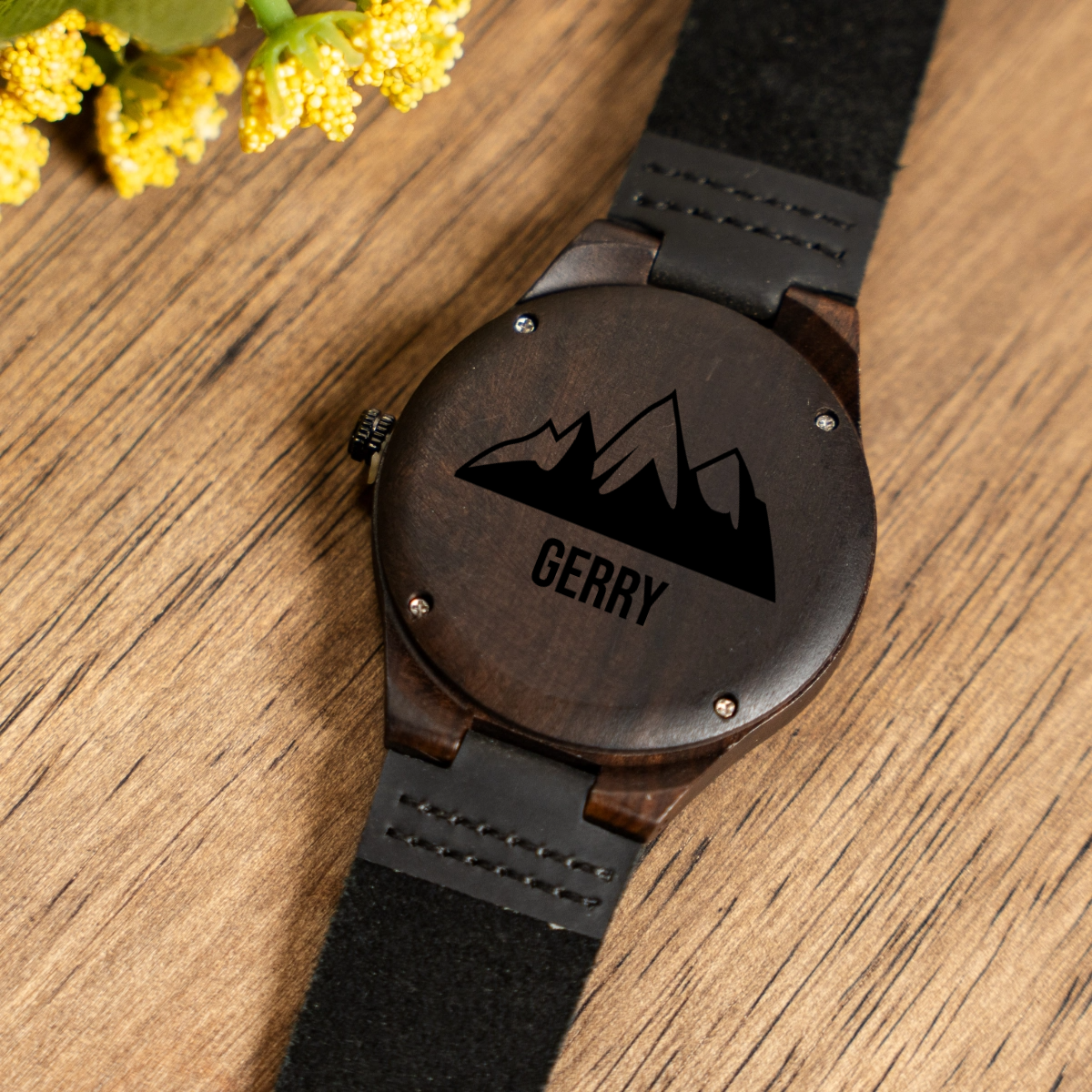 Customized Dark Brown Wood Watch