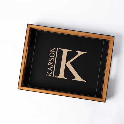 Customized Black Vegan Leather Serving Tray