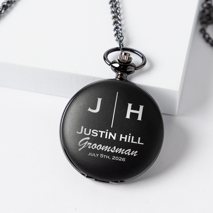 Customized Black Pocket Watch - Groomsmen & Best Man