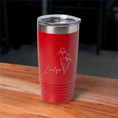 Customized 20oz Tumbler with Silver Lip - Birth Flower Designs (Horizontal Name)