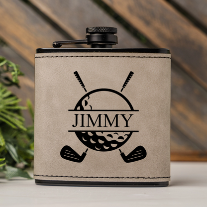 Customized Leather Wrapped Black Golf Flasks