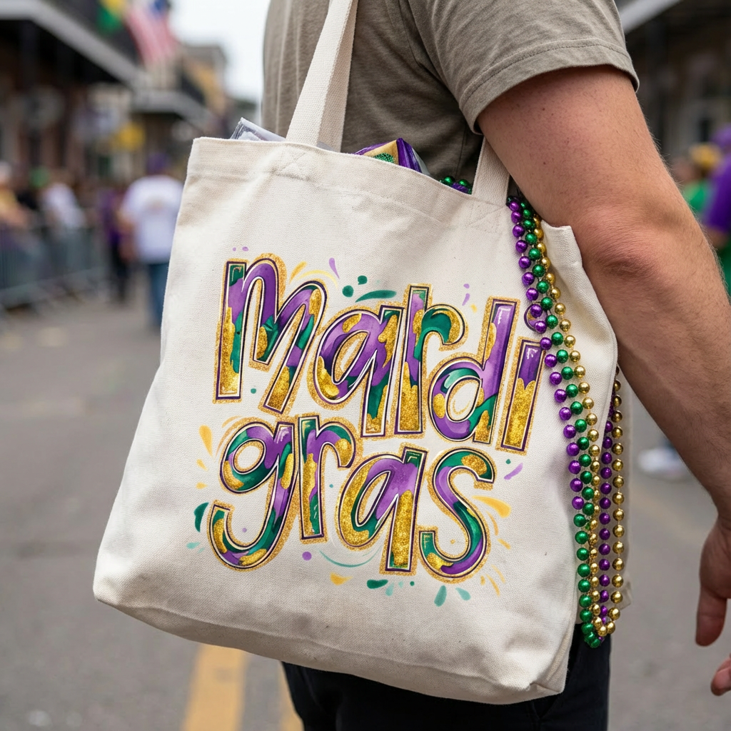 Mardi Gras Custom Bead Bag Tote
