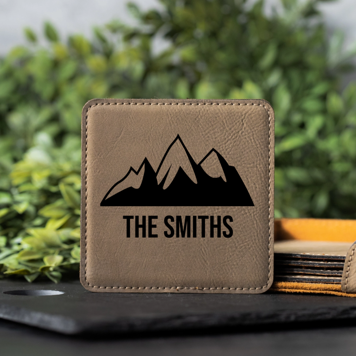 Customized Light Brown Leather Coasters
