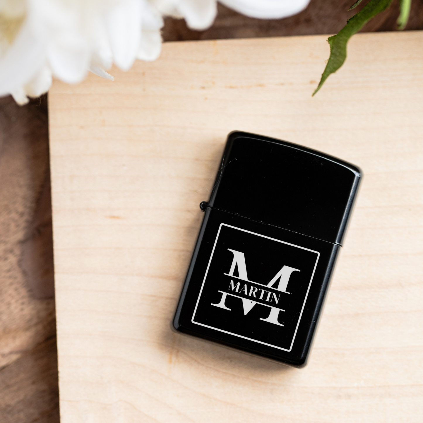 Set of 5 Customized Black Stainless Steel Lighters