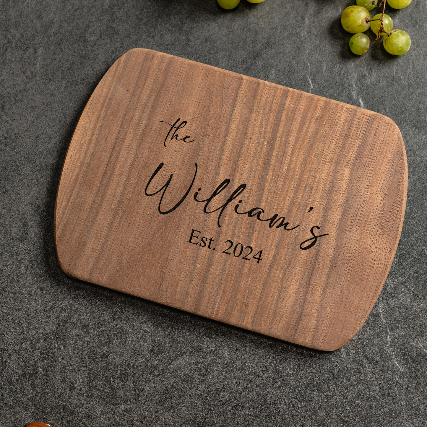 Customized Thin Oval Cutting Boards - Elegant Name & Date Designs