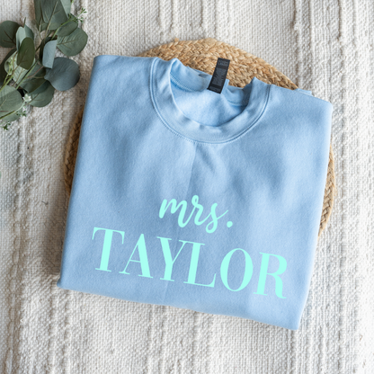 Customized Mrs. Sweatshirt with Initials on Sleeve
