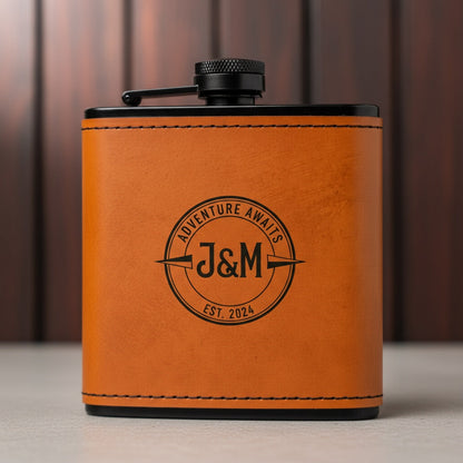 Leather Wrapped Black Flasks with Custom Logo